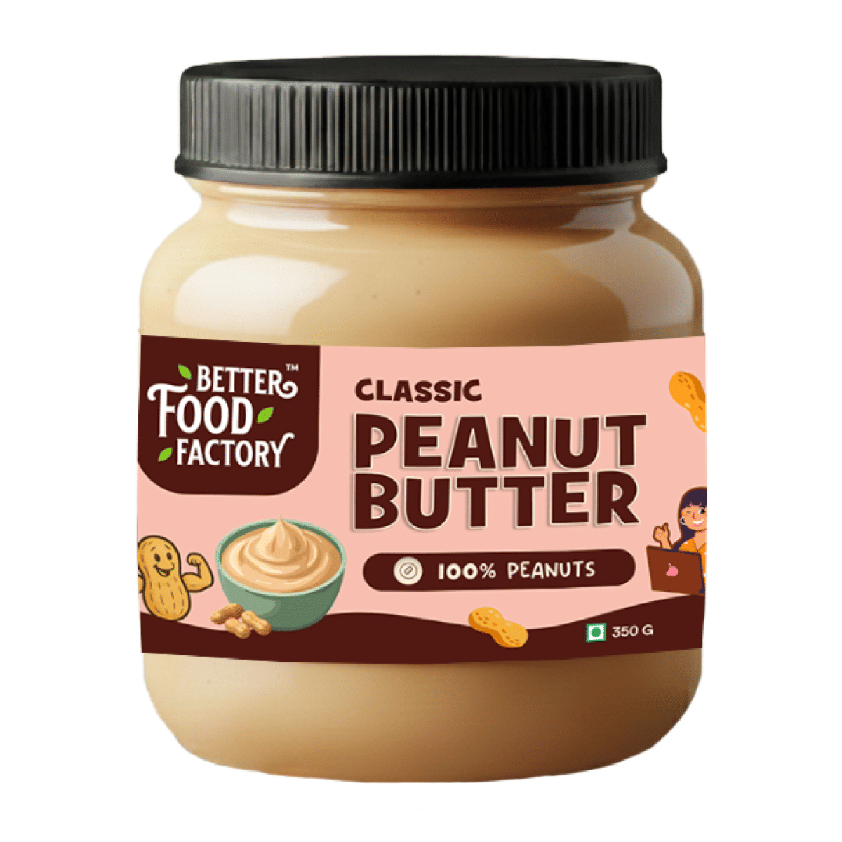 

Better Food Factory Classic Peanut Butter 100% Peanuts 350 Gm | 25.8g Protein & 8.5g Fiber| High Protein|Roasted Peanuts|Zero Cholestrol & Transfa...