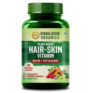 Himalayan Organics Plant based Hair Skin Vitamin | 60 Veg Capsules | Biotin + DHT Blocker