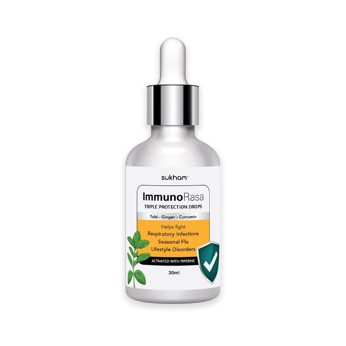 

Sukham ImmunoRasa Drops - 30 ml - 40 days | Benefit of 3-in-1, Helps with Immunity & fighting infections | Tulsi, Curcumin and Ginger | Pure, Natur...