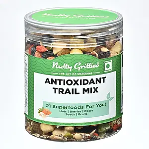 Nutty Gritties Antioxidant Trail Mix 325g | 21 Superfoods in 1 Mix | Including Almonds, Hazelnuts, Brazil Nuts, Berries, Dry Dates, Chia Seeds, Pumpkin Seeds and Many More Mixed Dry Fruits | Resealable Jar ( Pack of 1 )
