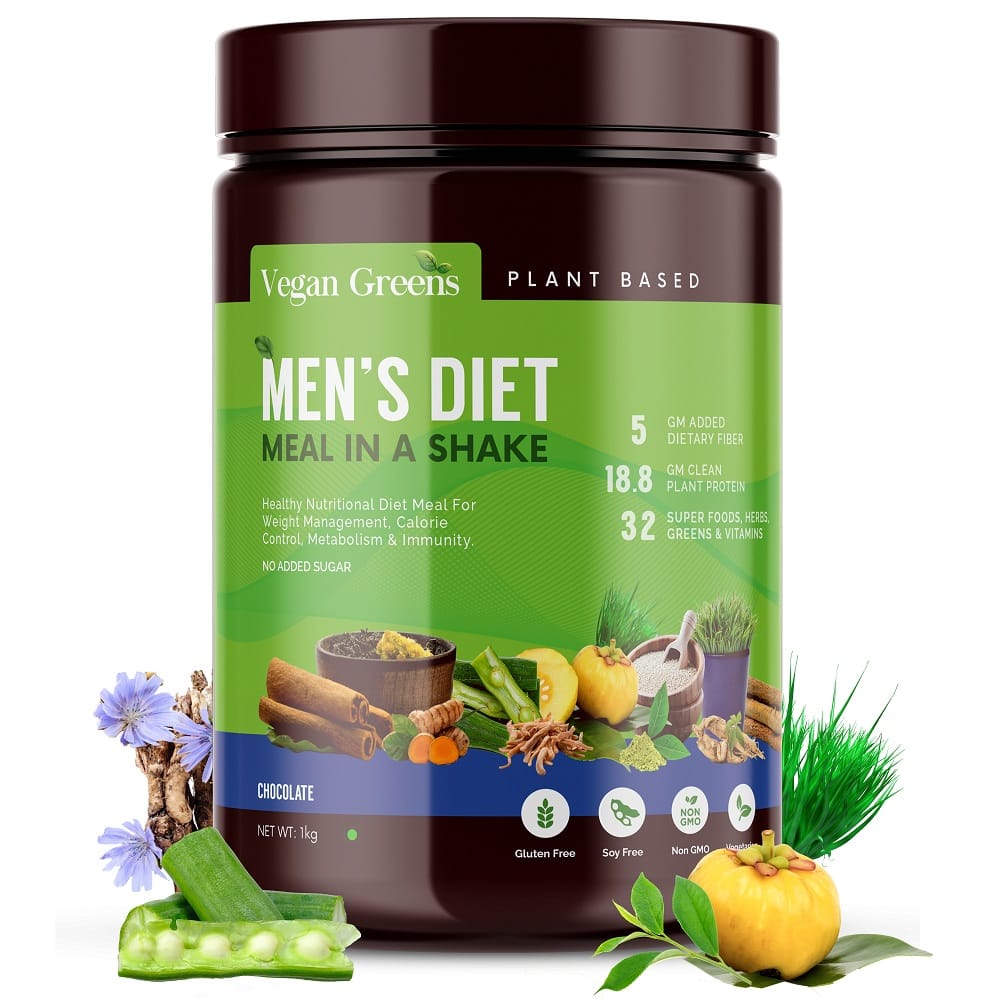 

Vegan Greens Men Diet Meal in a Shake With Ayurvedic Herbs- Healthy Meal Replacement Shake For Weight Management, Calorie Control Metabolism & Immu...