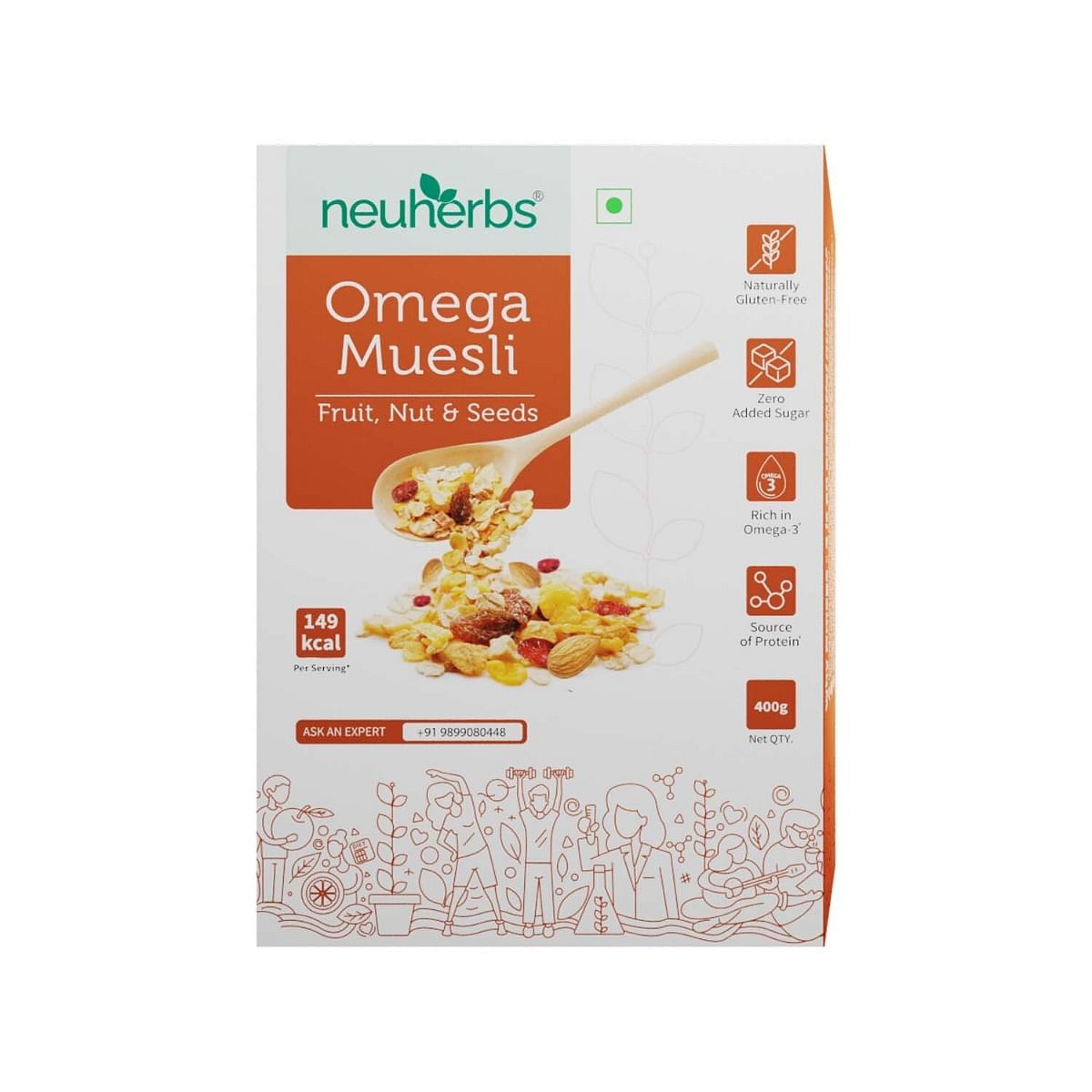 

Neuherbs Omega Muesli Fruit, Nuts and seeds millets 400g | Rich in protein & omega 3 , Zero added sugar | Cereal for Breakfast