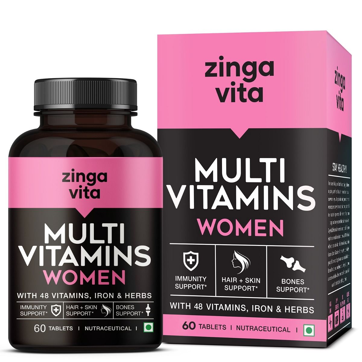 

Zingavita Multivitamin Tablets for Women, with Biotin, Vitamin A, Calcium, Zinc, Magnesium, Iron & Herbal Extracts for PMS Support, Strong Bones, H...