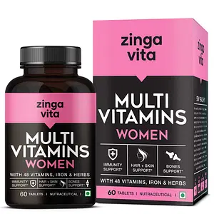 Zingavita Multivitamin Tablets for Women, with Biotin, Vitamin A, Calcium, Zinc, Magnesium, Iron & Herbal Extracts for PMS Support, Strong Bones, Hair, & Immunity