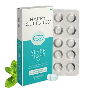 Happy Cultures Sleep Tight, Melatonin 5mg with Probiotics | Sleep Deeper & Wake Up Refreshed | Non Addictive & Natural | Clinically Tested | Helps Gas Relief, Indigestion | 30 chew mints