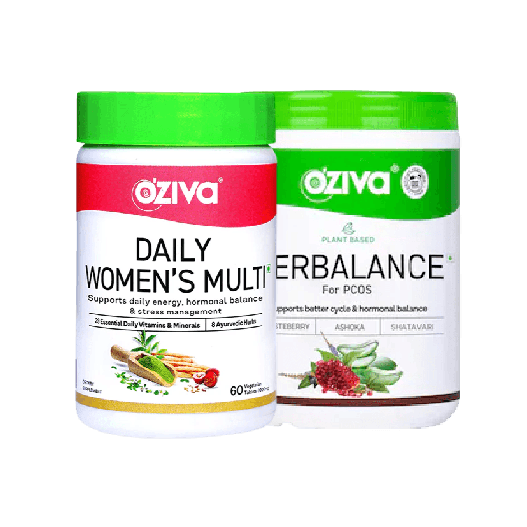 

OZiva Plant Based Herbalance for PCOS 250g & Daily Women’s Multi 60 Tablets | With Chasteberry, Shatavari, Ashoka, Ashwagandha & Brahmi | Supports ...