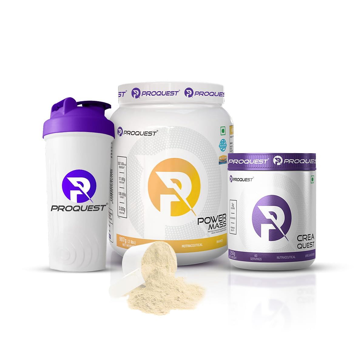 

Proquest Nutrition Power Mass Gainer Mango – 907g + Creatine Monohydrate – 250g + Free Shaker | Mass Gaining Combo with 557 kcal, 17g Protein, 120g...