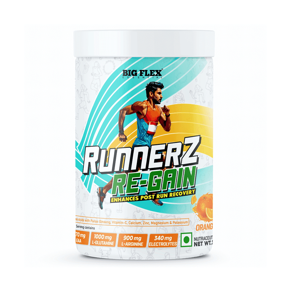 

Bigflex Runnerz ReGain Enhances Post Run Recovery 375 gm, 25 Serving Orange Flavour