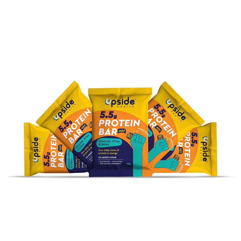 

Upside Health Protein Bar Bites (5 Bites, 125g) - Almond, Dates, Foxtail Millets & Whey - Peanut Blueberry Flavour - No Added Sugar - Gluten Free