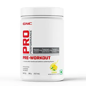 GNC Pro Performance Pre-Workout | Boosts Energy & Endurance | Improves Focus | Revs Up Recovery | USA Formulated | 1.5g L-Arginine | 3.5g Beta-Alanine | 0.2g Caffeine | Lemon | 360 g