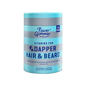 Power Gummies Vitamin for Dapper Hair & Beard Gummies for Him Biotin DHT Blocker Supplement Blueberry Strawberry Flavour - 60 Gummies for Men