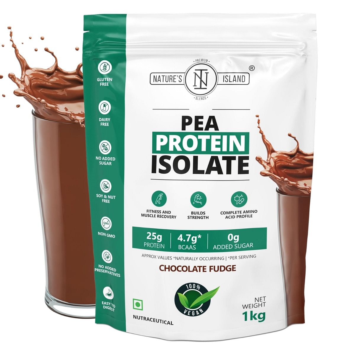 

Natures Island Vegan Plant Protein Powder (1kg, Chocolate) 25g Protein (Pea Protein Isolate) with Complete Amino Acid Profile, Easy to Digest, Dair...