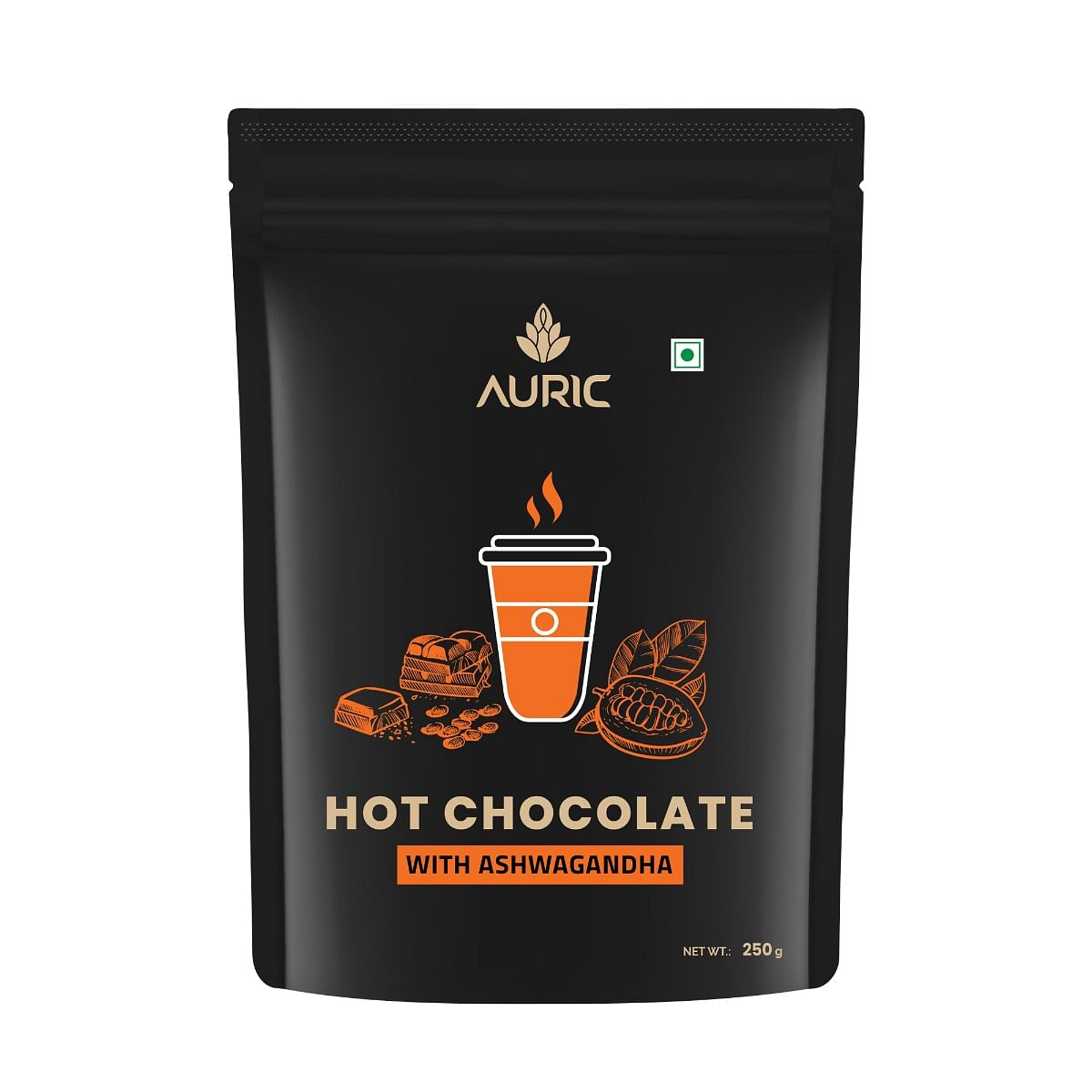 

Auric Ashwagandha Hot Chocolate Protein Rich, Flavourful & Traditional Unsweetened Drinking Chocolate for Milk 50 Cups, 250 GMS