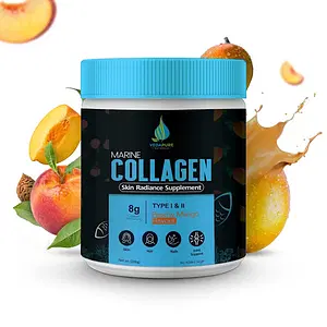 Vedapure Marine Collagen Skin Radiance Supplement |Peachy Mango, 210g |Hydrolyzed Collagen Powder with Amino Acids, Biotion, Vitamin C & E | Healthy Skin, Joints, Hairs & Nails (Pack of 1)