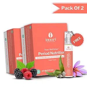Inaari Relax Period Nutrition Oral Strips Provides Nutrients Required During Period | Reduces Mood Swings | Anti-inflammatory, Plant-Based | Free Travel Pouch | (Pack of 2 + Free Cramp Oil).