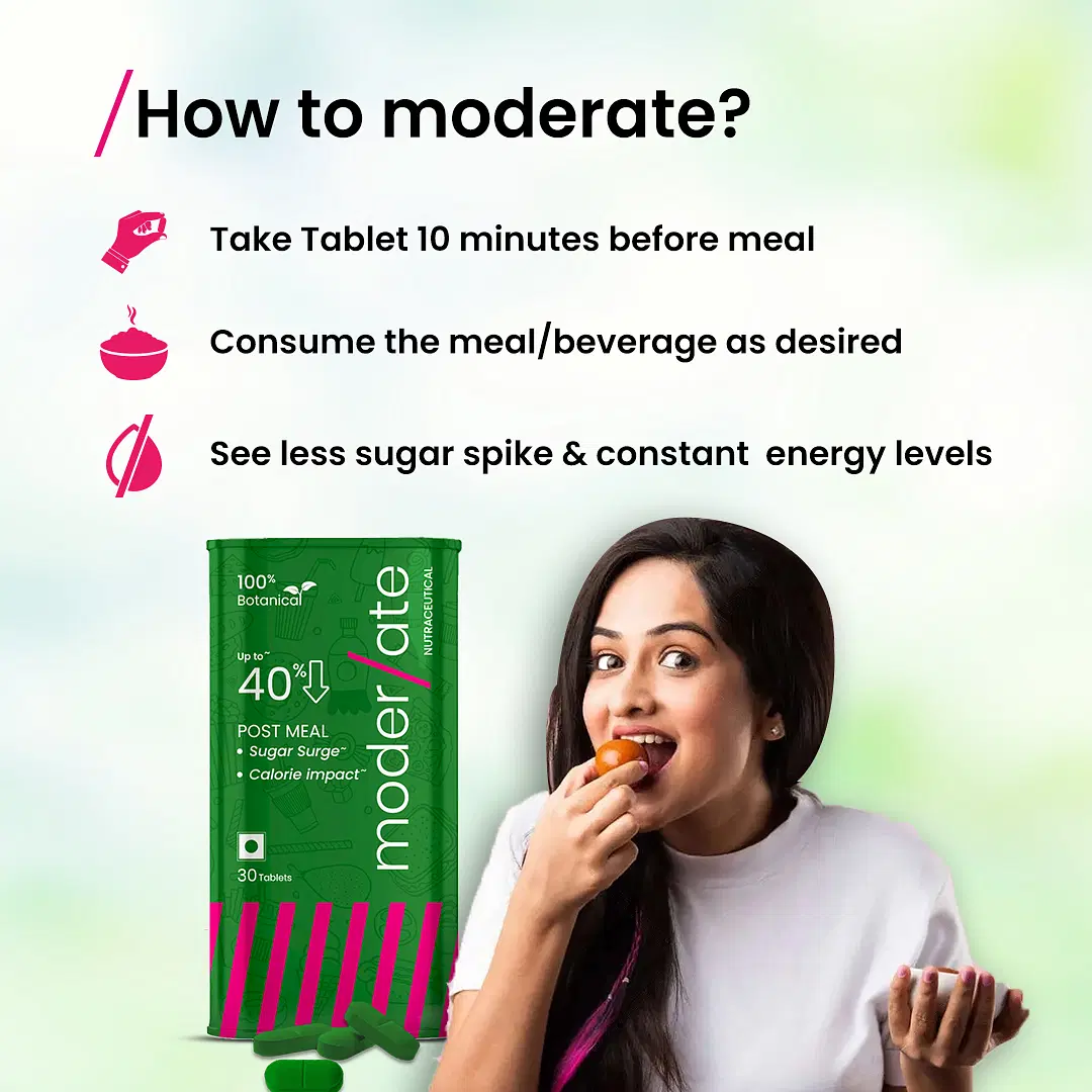Moderate 100% Botanical Pre-Meal Supplement, Reduces Calories, Carbs, &  Sugar Absorption by Upto 40%, Aids Sugar Control, Weight & Energy  Management