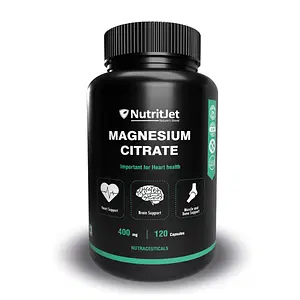 NutritJet Magnesium Citrate Capsules 400mg – Pure Magnesium Supplement 100% (120 capsules)
