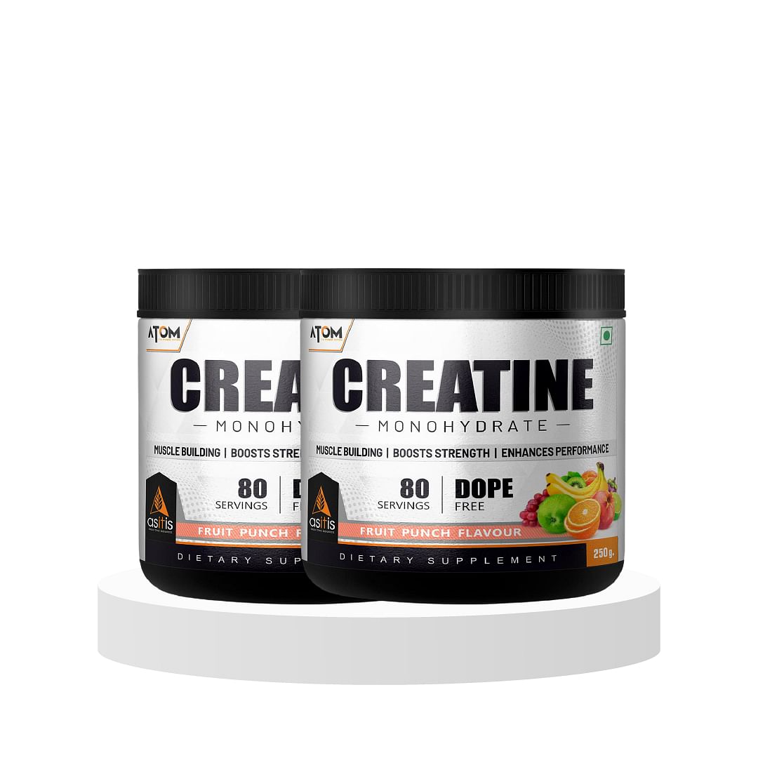 

AS-IT-IS ATOM Creatine Monohydrate 250g, Fruit Punch, Dope Free, Enhances Performance, Promotes Muscle Gains Pack of 2