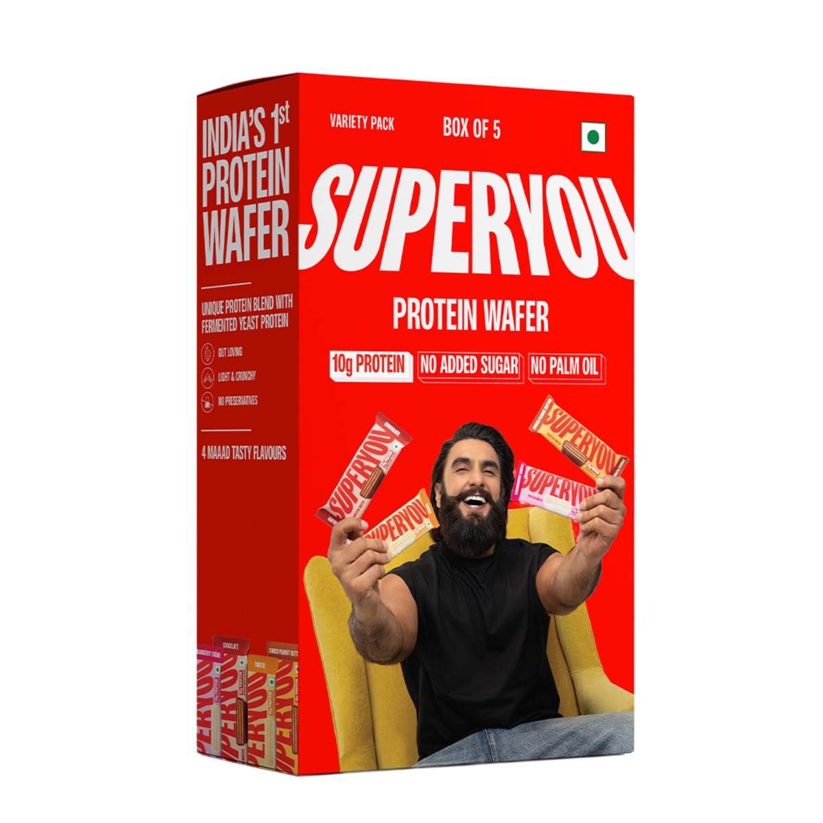 

SuperYou Assorted Protein Wafer Bars (Pack of 5)|10g Protein, 3g Fiber, No Added Sugar|Yeast Fermented Protein|Energy Bars|Crunchy Wafer Bar|100% V...