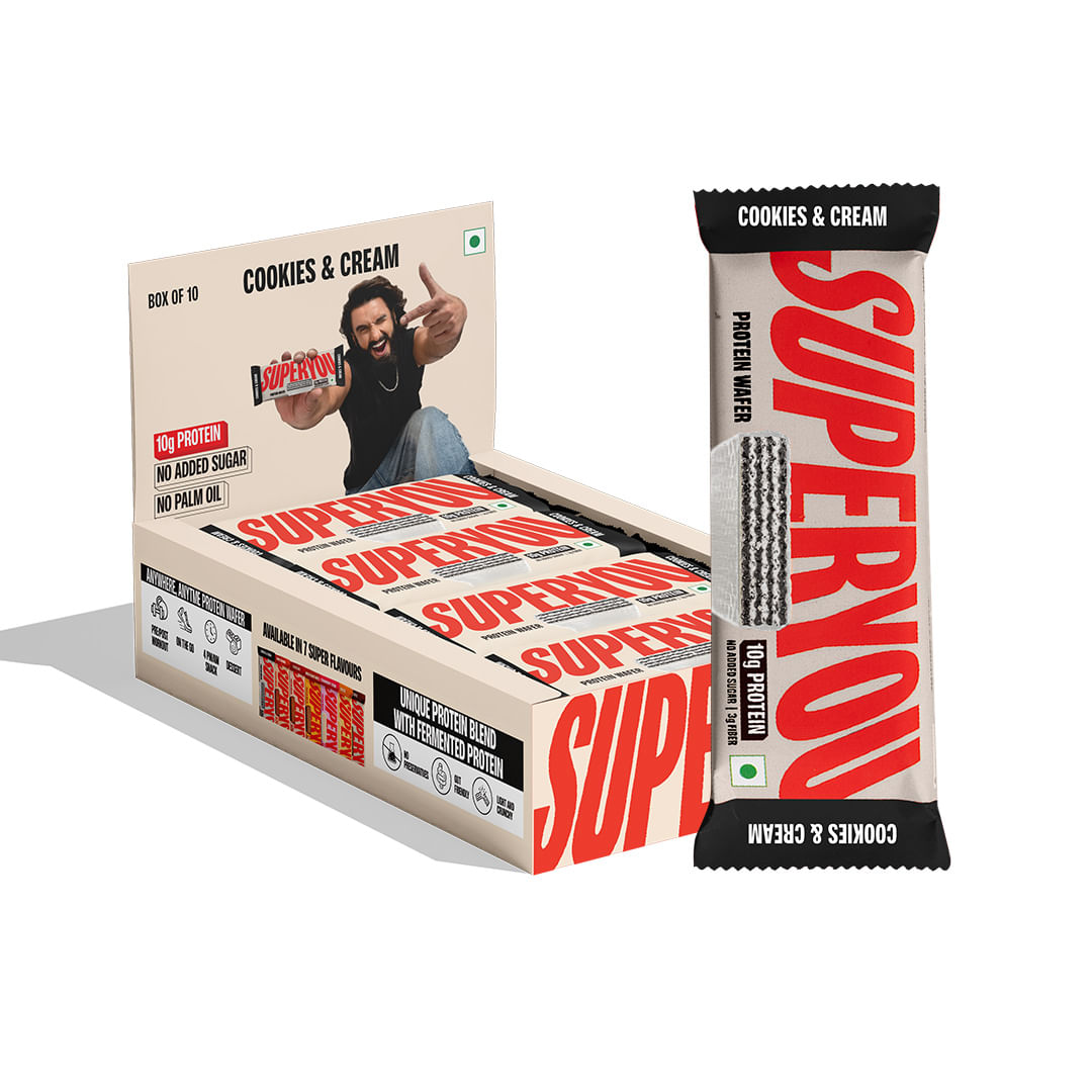 

SuperYou Cookies & Cream Protein Wafer Bars (Pack of 10)|10g Protein, 3g Fiber, No Added Sugar|Yeast Fermented Protein|Energy Bars|Crunchy Wafer Ba...