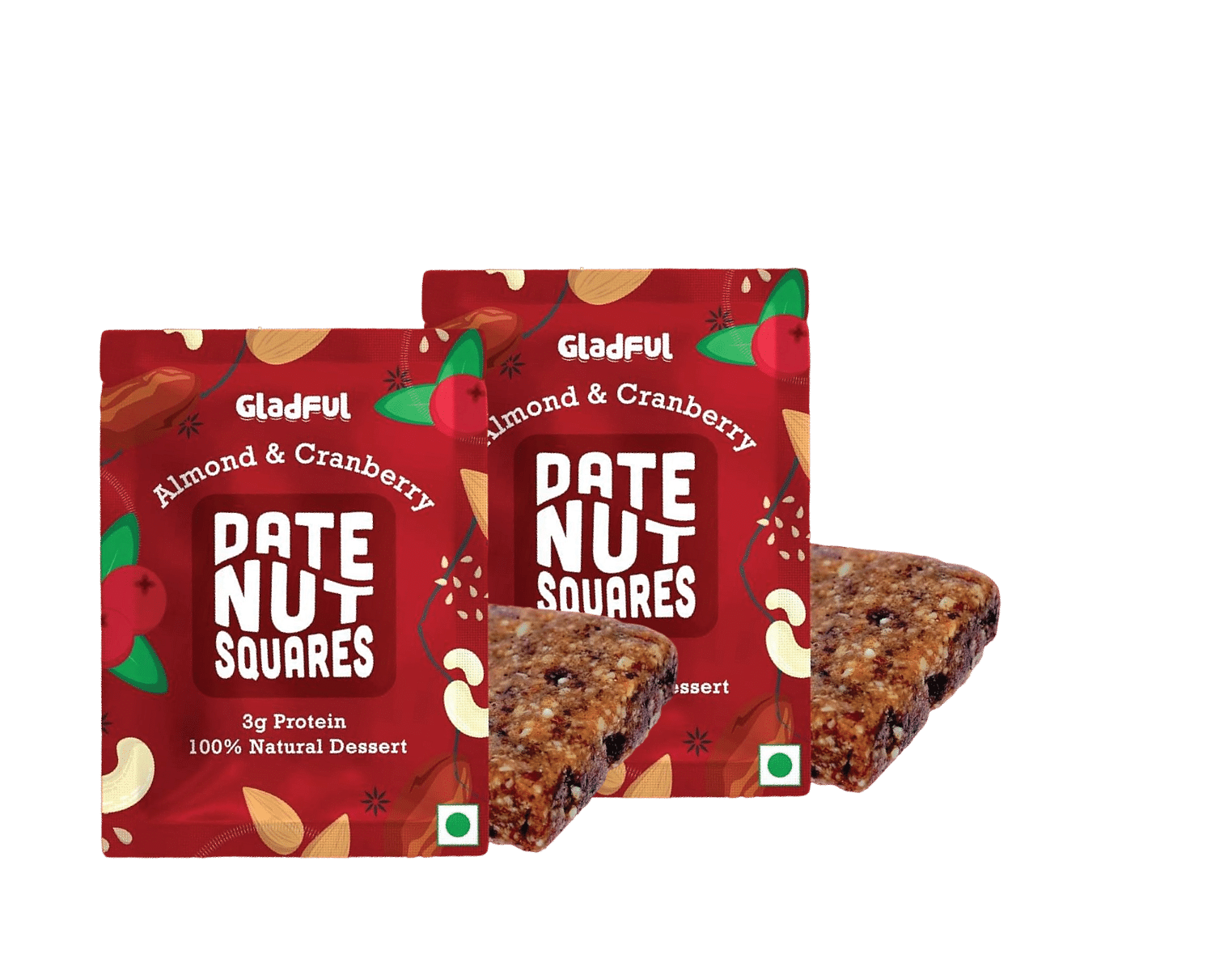 

Gladful Date Nut Squares | Almond and Cranberry | Pack of 2