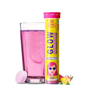 Chicnutrix Glow- Effervescent Glutathione Tablets for Glowing Skin Made with Japanese Glutathione (500 mg) & Vitamin C (40 mg)- 20 Effervescent Glutathione Tablets. Strawberry & Lemon Flavor