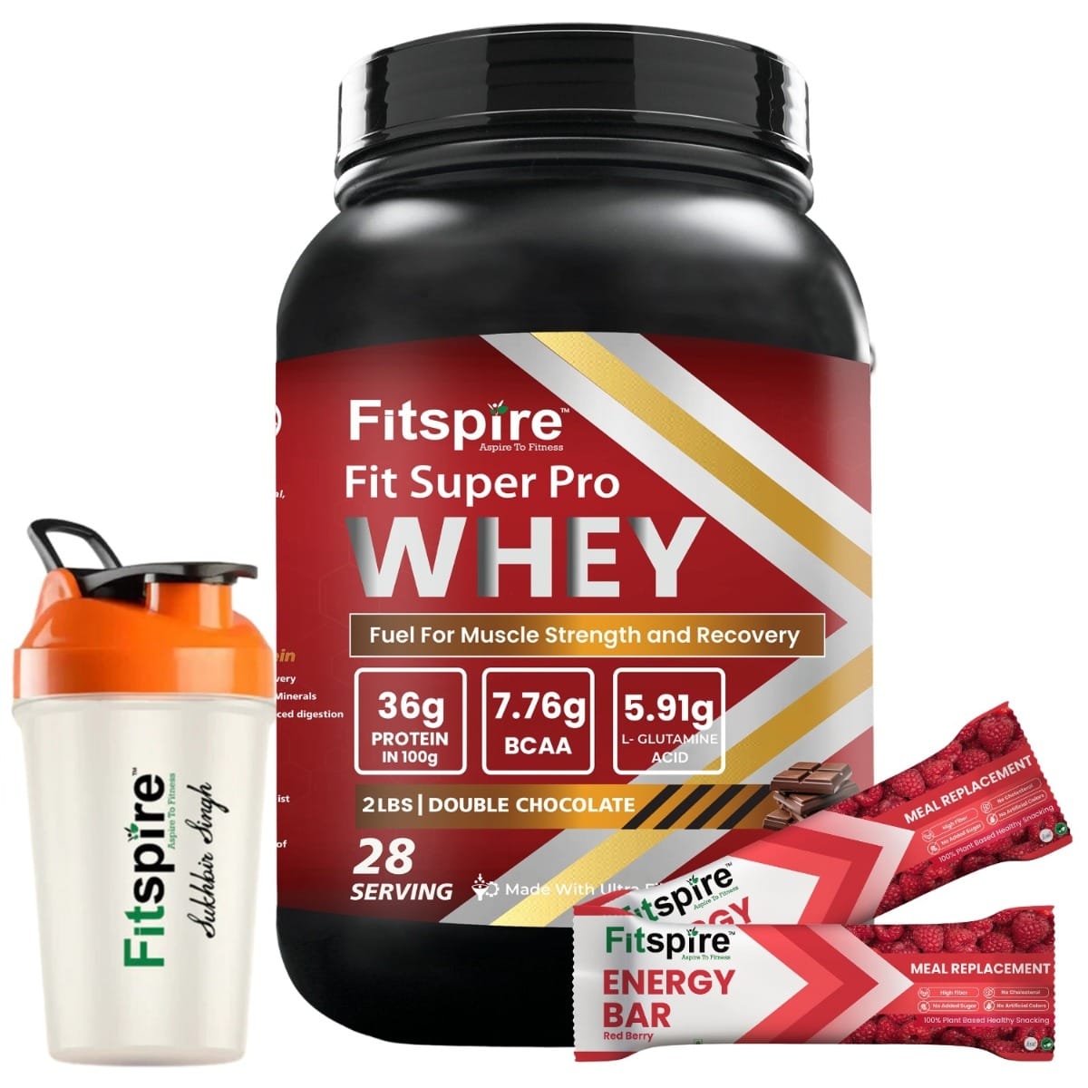 

Fitspire| Fit Super Pro Double Chocolate Whey Protein with 400ml Shaker + Red Berry Energy Bar Combo