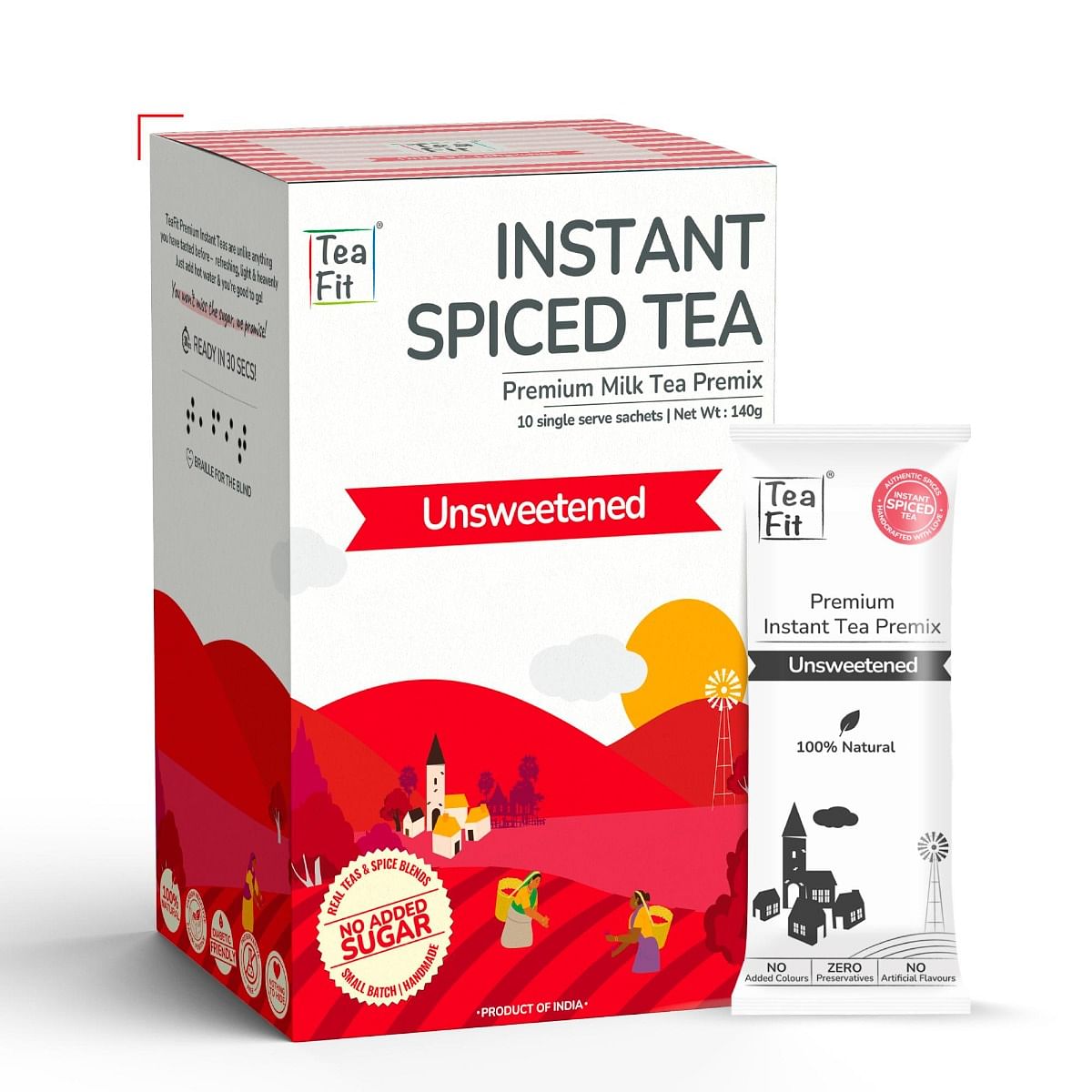 

TeaFit Premium Unsweetened Masala Instant Tea Premix (10 Sachets) | Instant Milk Tea Premix | Strong Home Like Masala Chai | Ready to Drink | Diabe...