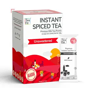 TeaFit Premium Unsweetened Masala Instant Tea Premix (10 Sachets) | Instant Milk Tea Premix | Strong Home Like Masala Chai | Ready to Drink | Diabetic Friendly | No Added Artificial Sugar
