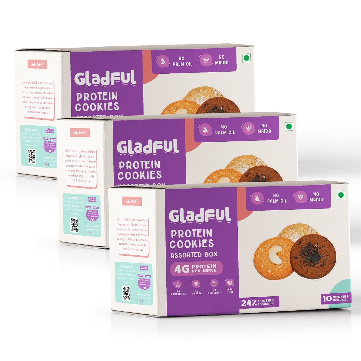 

Gladful Assorted Protein Cookies Made with Wholewheat Atta & Butter - Pack of 3