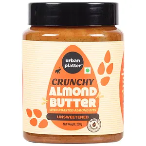 Urban Platter Crunchy Almond Butter, 250g (Made with 100% roasted California almonds along with crunchy bits, Unsweetened, Perfect for breads, smoothies, cupcakes, etc)