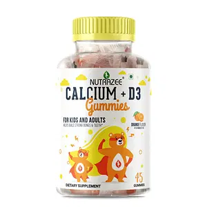 Nutrazee Calcium + Vitamin D3 Gummies Supplement For Kids & Adults, 45 Gummy Bears