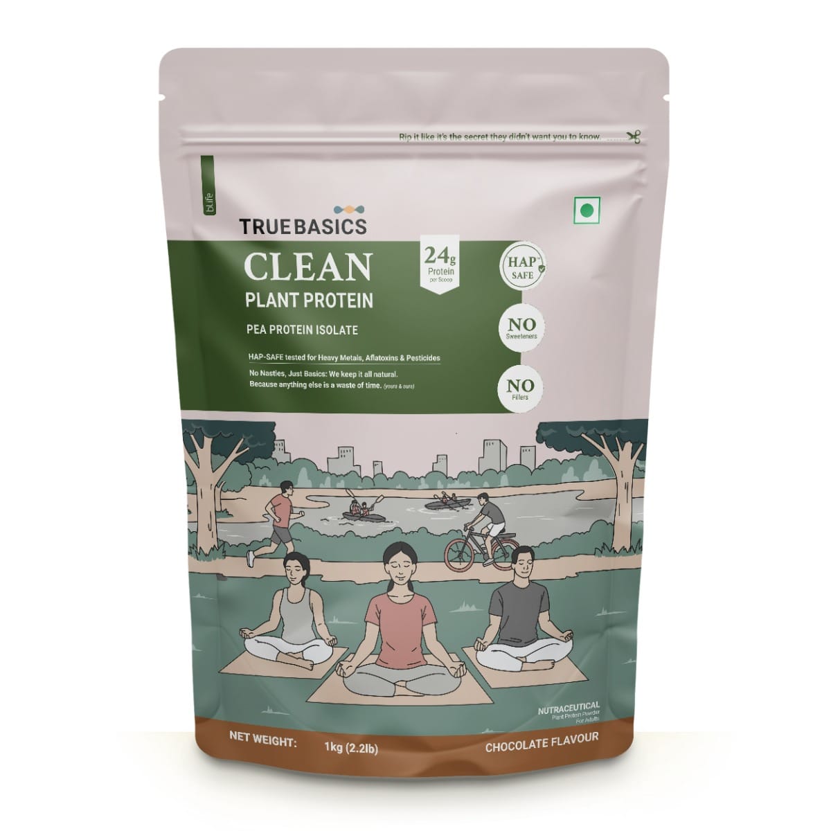 TrueBasics Clean Plant Protein Powder Pea Protein Isolate | 24g Protein per Scoop (Chocolate, 1kg)