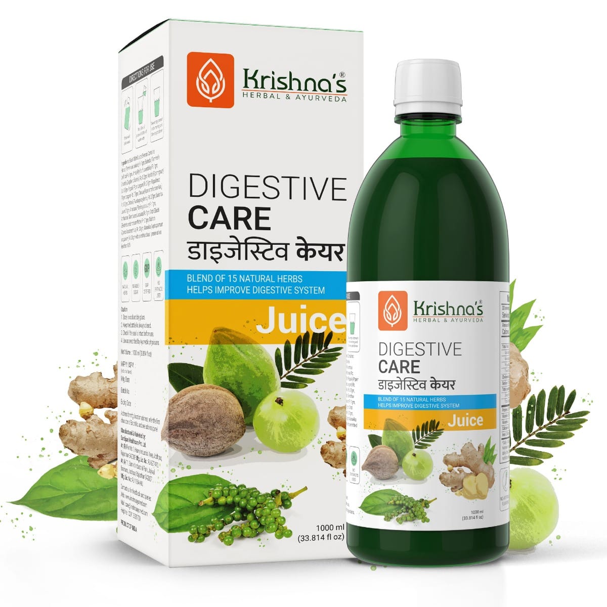 

Krishna's Digestive Care Juice - 1000 ml | Goodness of Amla, Ginger, Chitrak, Anaardana, Baheda for to help in Digestion and Metabolism…