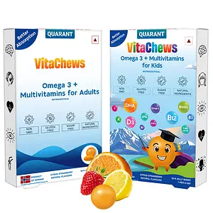 QUARANT VitaChews Omega 3 + Multivitamin for Adults & Kids Combo, Fish Oil, Biotin, Vitamin B12 D3 E B3 B6 A C, Iodine & Folic Acid for Overall Health, Natural Ingredients, 60 Citrus Strawberry Chews