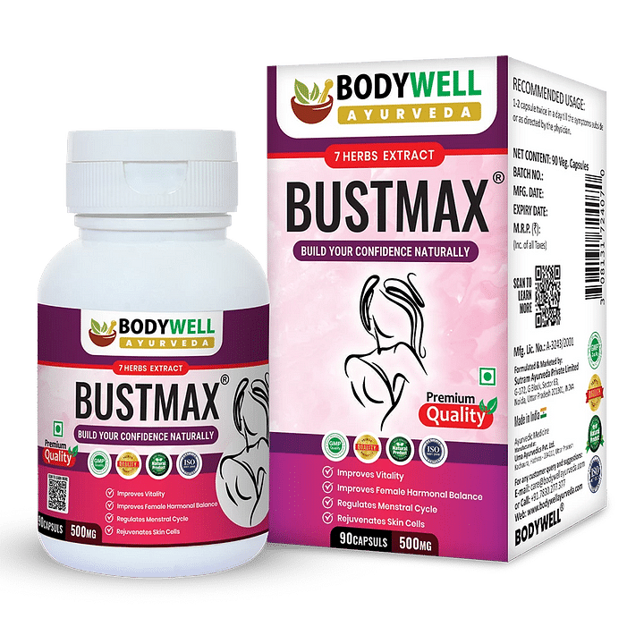 

BUSTMAX, An Ayurvedic Formulation For Women | 7 Herbs Extract | Natural, Ayurvedic & Safe For Breast Care | 500mg | 90 Veg. Capsules