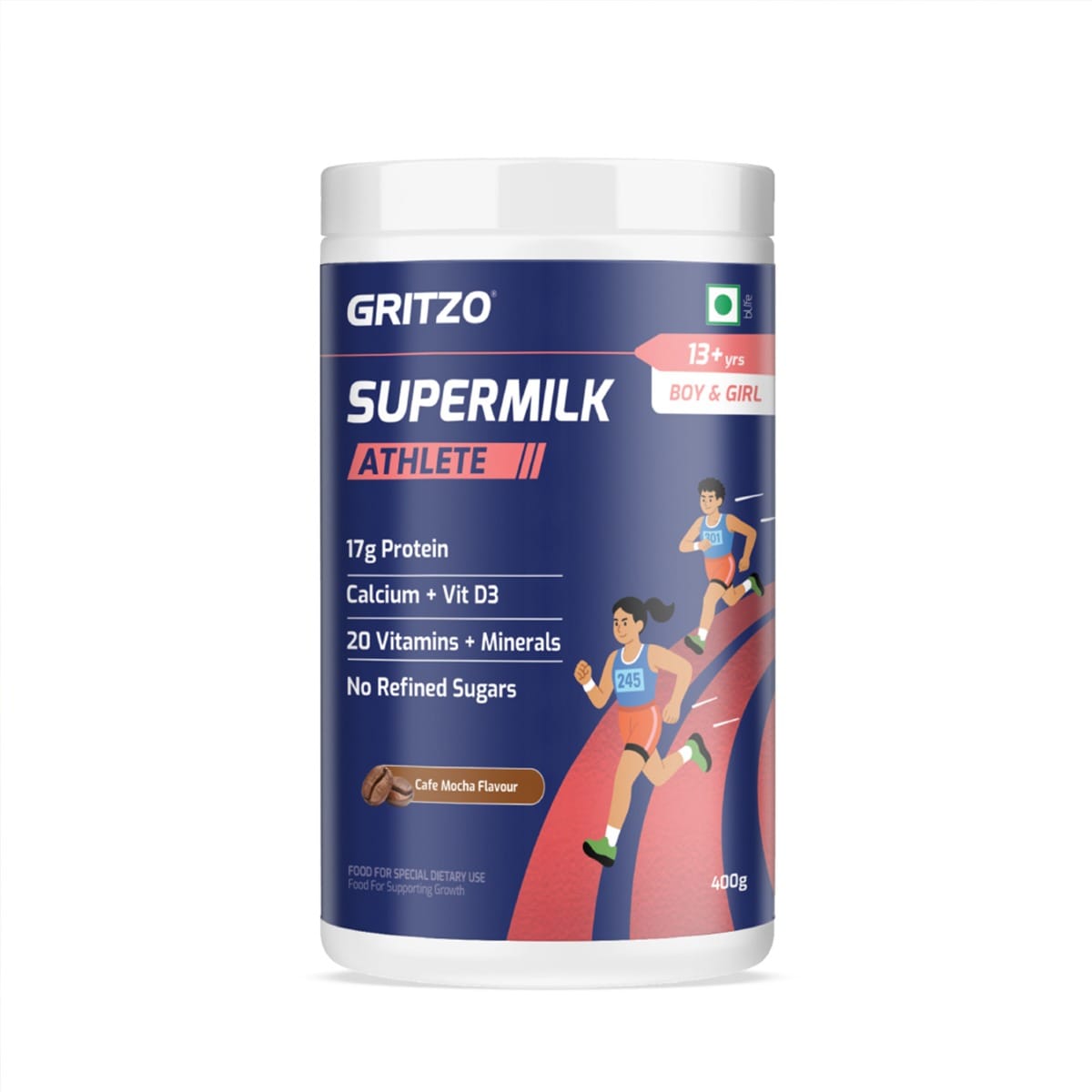 Gritzo SuperMilk Athlete (13+y Boy & Girl), 17g Protein Powder (Cafe Mocha, 400g) | Zero Refined Sugar, 20 Vitamins & Minerals-image-12