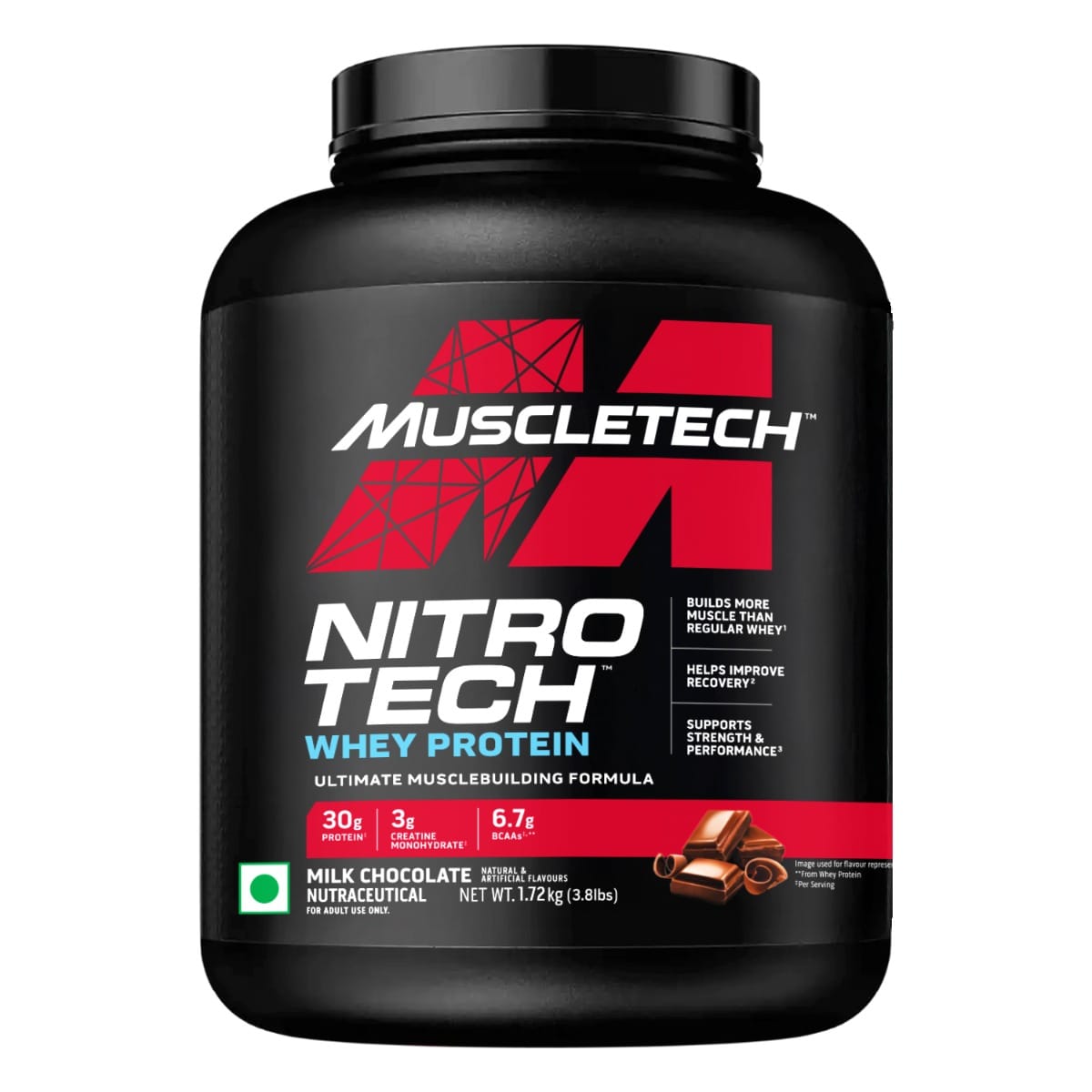 MuscleTech Nitro-Tech Whey Protein, 1.72kg (3.8lbs), Milk Chocolate, 30g Protein, 3g creatine monohydrate, 6.7g BCAA, ultimate muscle building formula, increase strength & performance-image-20