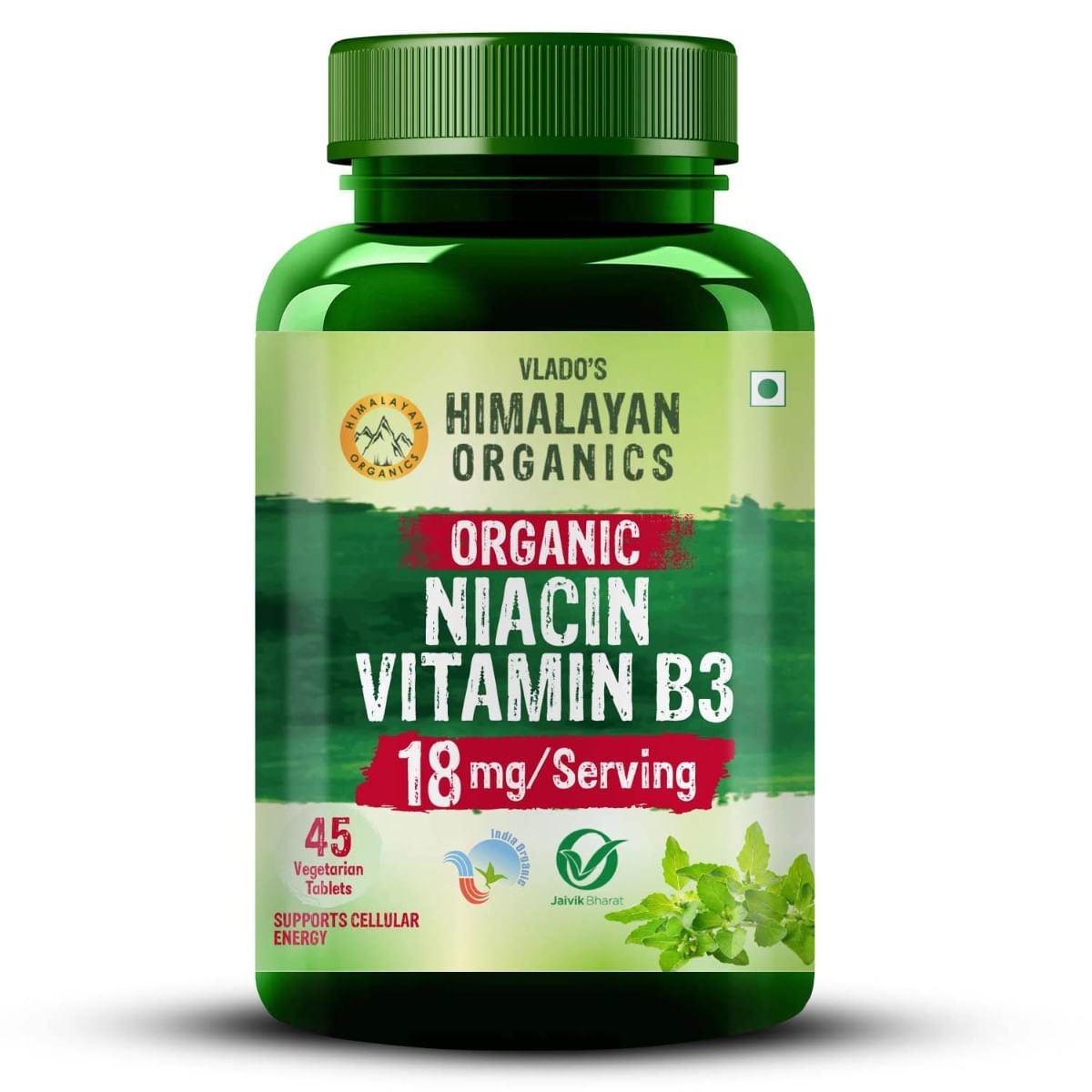 

Vlado's Himalayan organics - Organic Niacin (Vitamin B3 ) 18 mg / Serving - for Vascularity & Increase Cellular Energy - 45 Veg Tablets
