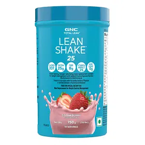GNC Total Lean Shake 25 | Supports Weight-Loss Efforts | Helps Control Appetite | Sustains Lean Muscle Profile | Formulated In USA | 25g Protein | 8g Fibre | No Added Sugar | Strawberry | 1.6 lbs
