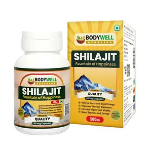 BODYWELL Pure Himalayan Shilajeet Capsule, Immunity, Strength, Stamina, Vitality | 500mg | 60 Veg. Capsules