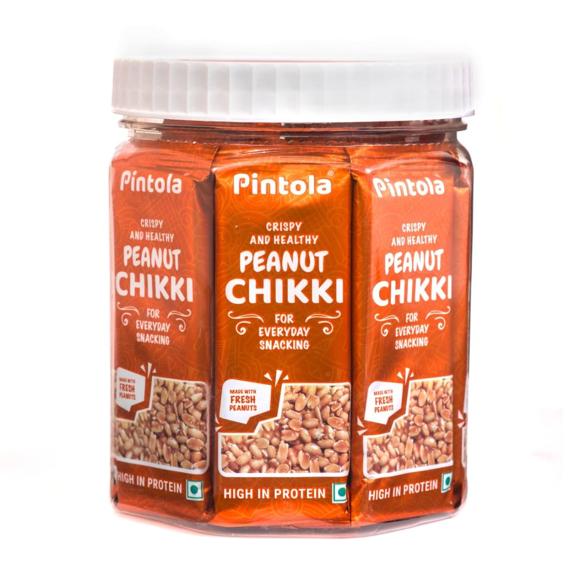 

Pintola Peanut Chikki Jar Gajak - Pack of 24 pcs, 100% Natural, Peanut Chikki Jaggery, No Preservatives, Gluten Free, High in Protein, Indian Sweet...