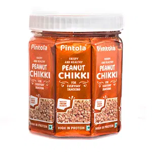 Pintola Peanut Chikki Jar Gajak - Pack of 24 pcs, 100% Natural, Peanut Chikki Jaggery, No Preservatives, Gluten Free, High in Protein, Indian Sweets, Nutritious Chikki, (28g Each x 24N = 672g)