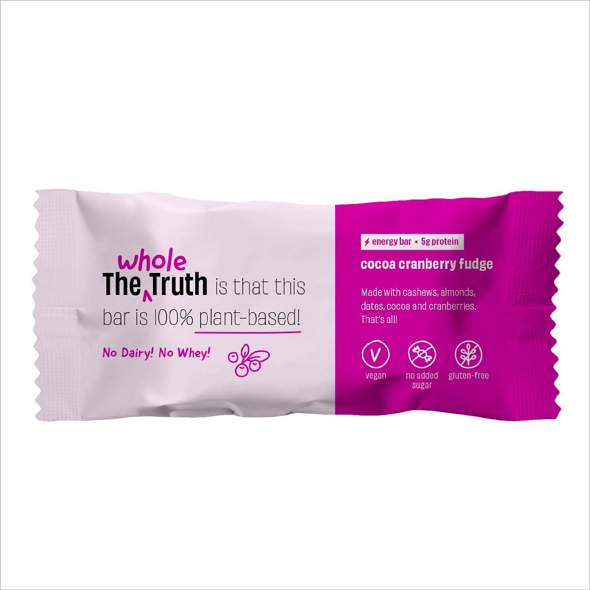 

The Whole Truth - Energy Bars | Cocoa Cranberry Fudge | 6 Bars x 40g | Dairy Free & Sugarfree | No Artificial Sweetener | Vegan | No Preservatives...