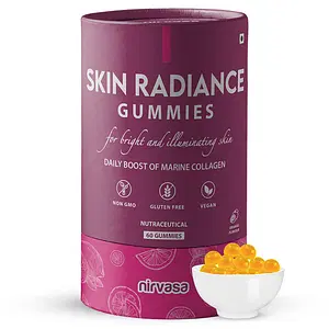 Nirvasa Skin Radiance Gummies, for Glowing  illuminating Skin, enriched with Marine Collagen, Vitamin C and Hyaluronic Acid with Orange Flavour, NON-GMO, Gluten Free, Sugar Free, 1B (1 x 60 Gummies)