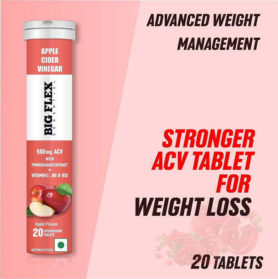 

Bigflex Apple Cider Vinegar 500mg with 100mg Pomegranate Extract For Weight Loss Effervescent Tablets - Pack of 5 (100 Tabs)