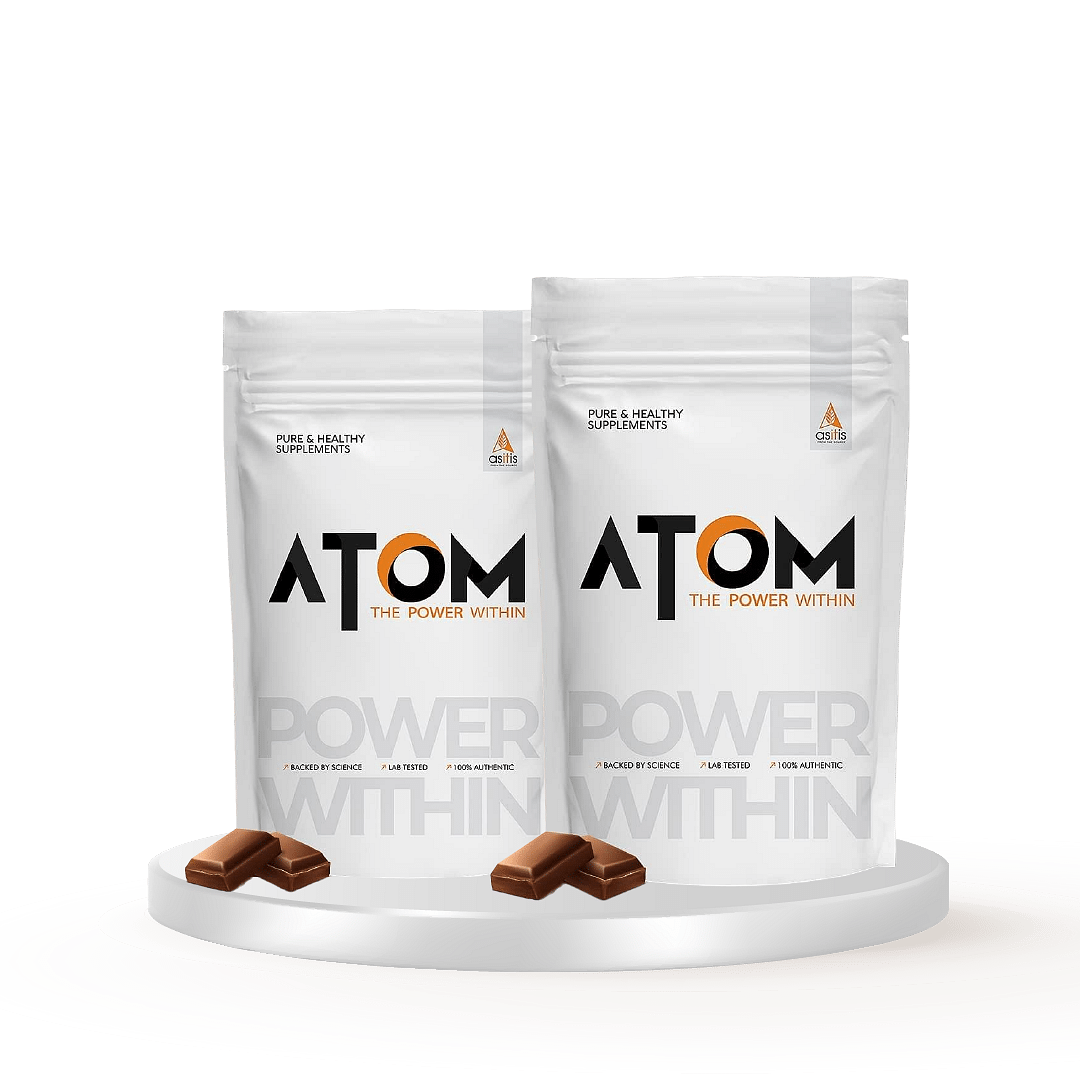 

AS-IT-IS ATOM Whey Protein 1kg | Double rich chocolate | 27g protein | 5.7g BCAA | Digestive Enzymes | Pack of 2