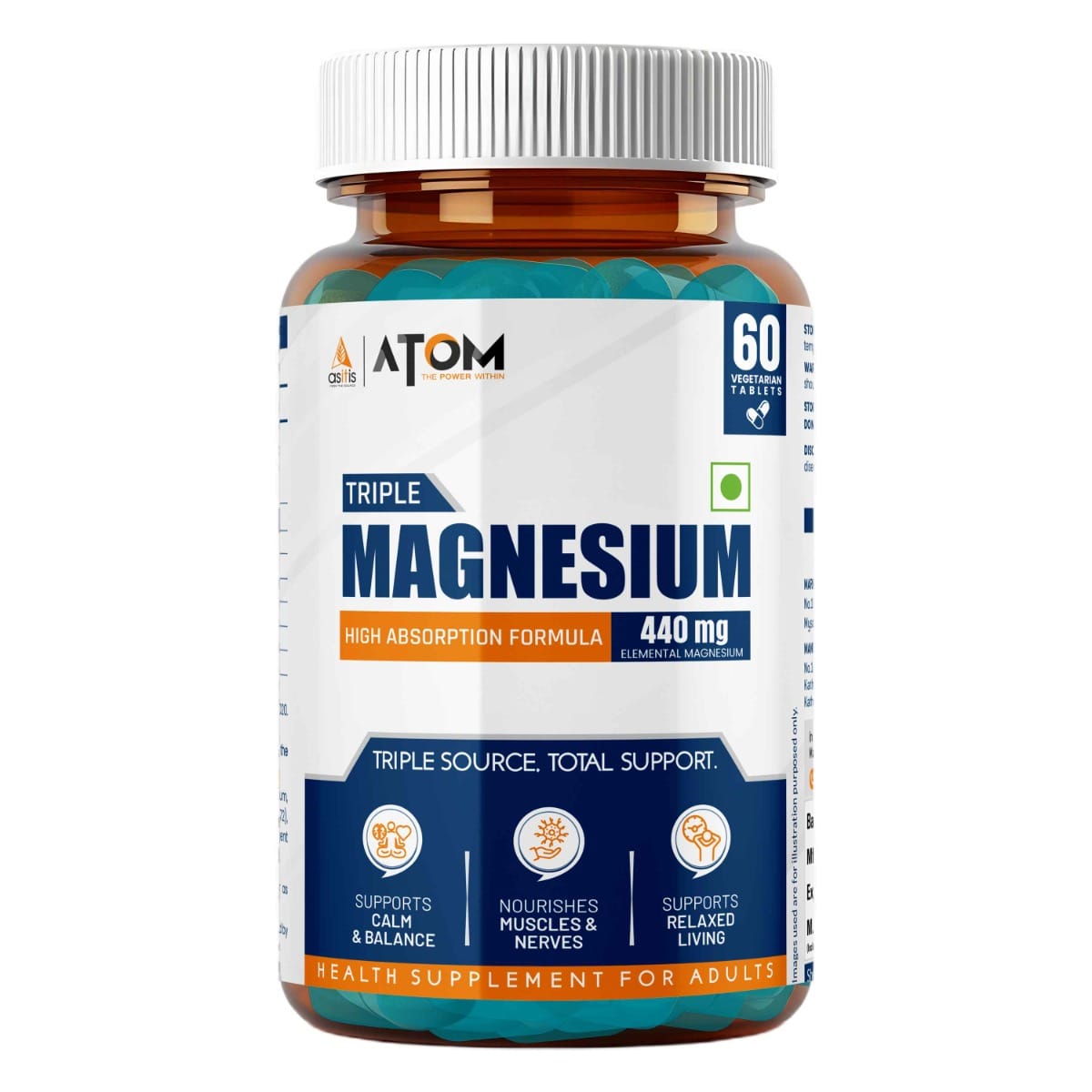 

AS-IT-IS ATOM Triple Magnesium Tablets – 440mg Elemental Magnesium | Glycinate, Liposomal, Aquamin®| High Absorption | 60 Vegetarian Tablets | Sup...
