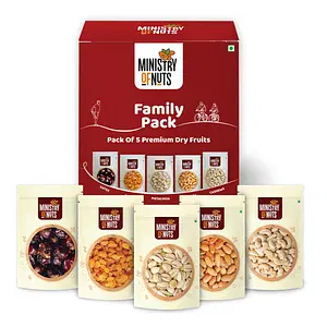 Ministry Of Nuts Family Pack Of 5 Premium Dry Fruits Almonds 50g, Pistachios 50g, Cashew Nuts 50g, Raisins 50g, Dates 50g Total 250G