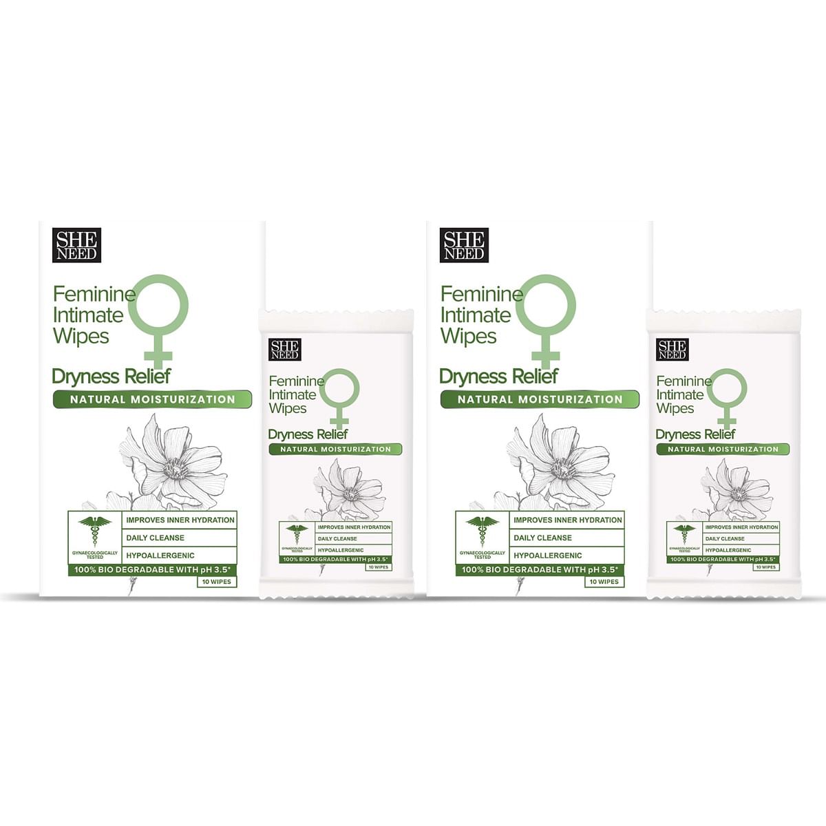 

SheNeed Feminine Intimate Wipes 100% Biodegradable, Ph Balanced, Uti Protected Wipes for Women, With Chamomile Flower Extract & Vitamin E Oil – 25 ...